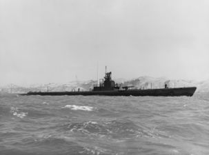 马雷岛海军造船厂附近的 USS Wahoo（1943 年 7 月）